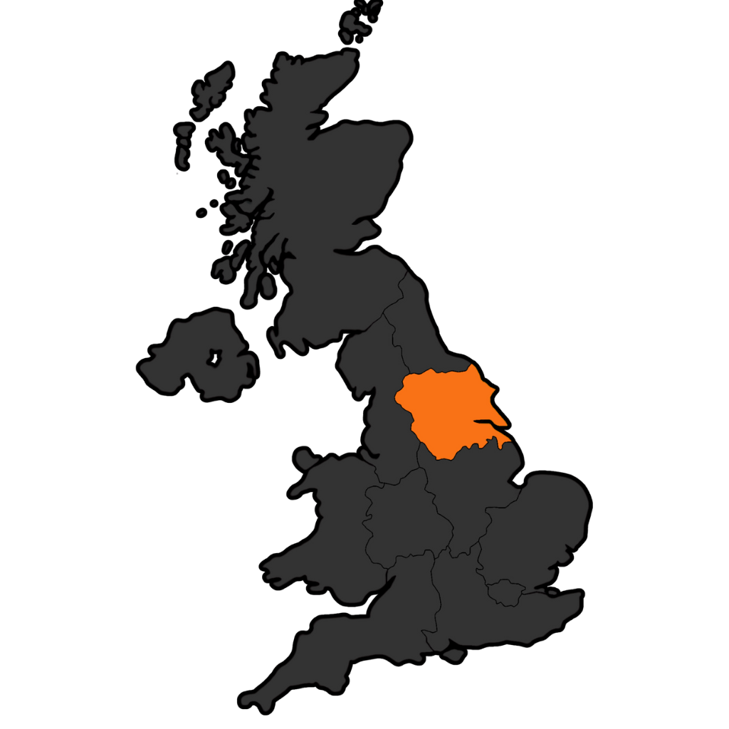 UK Map with Yorkshire and Lincolnshire highlighted
